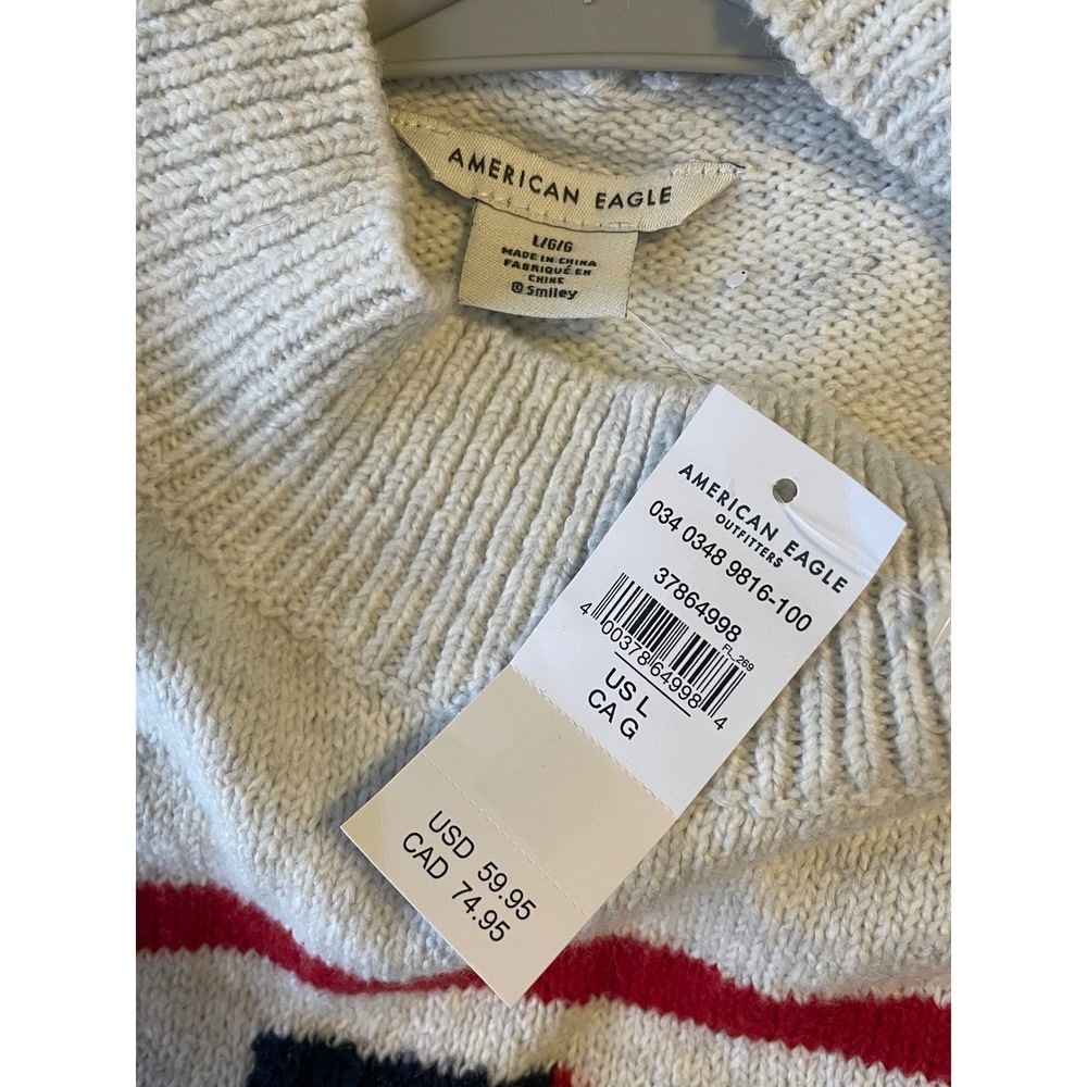 American Eagle Outfitters Gray AE‎ Smiley Face Mock Neck Sweater Size Large New - Picture 4 of 6